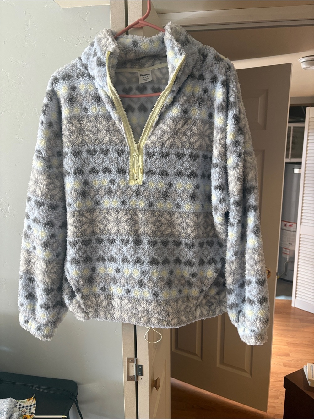 No Boundaries Gray & Yellow Half-Zip Sherpa Pullover